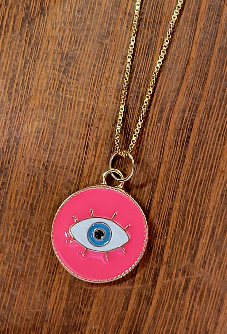 Neon Evil Eye Disk Necklace