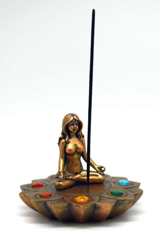 Bronze Chakra Stones Round Incense Holder