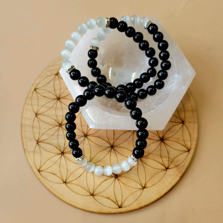 Selenite & Obsidian Crystal Bracelet