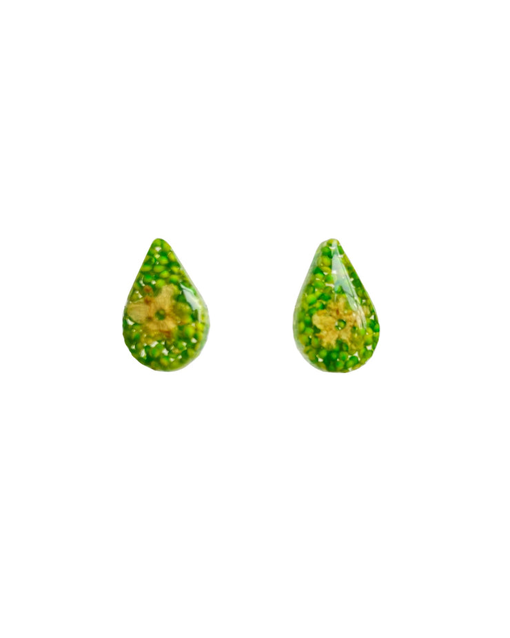 Amaranth Grain + Elderberry Flower - Teardrop Earring Studs