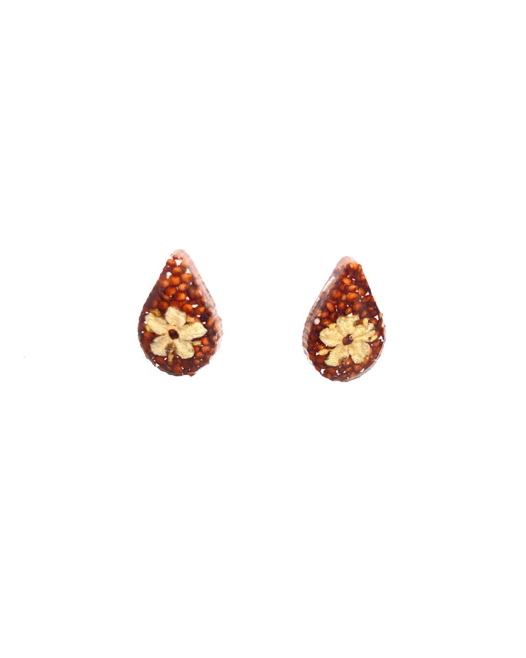 Amaranth Grain + Elderberry Flower - Teardrop Earring Studs