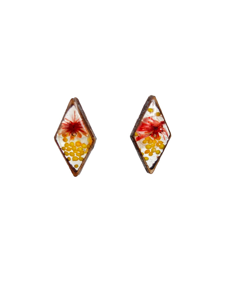 Wildflower + Amaranth Grain + Wood - Diamond Earring Studs