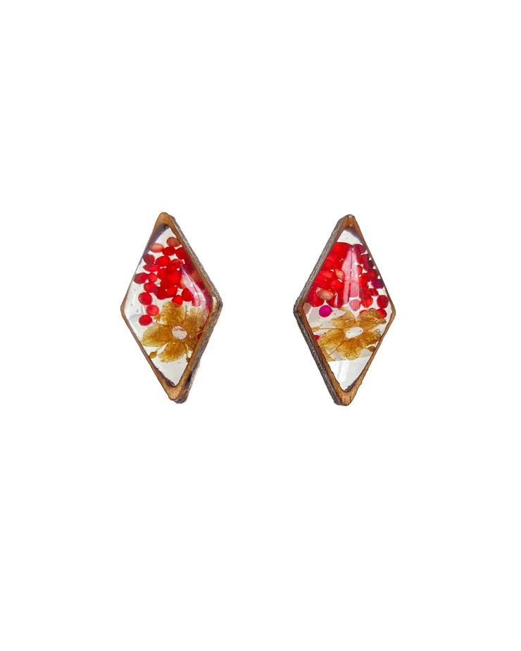 Wildflower + Amaranth Grain + Wood - Diamond Earring Studs