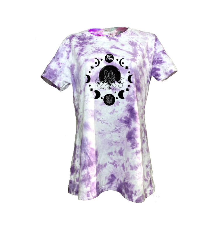 Camiseta SLVR LNNG Crystal Ball para mujer con infusión de polvo de cristal de apatita, piedra lunar y labradorita